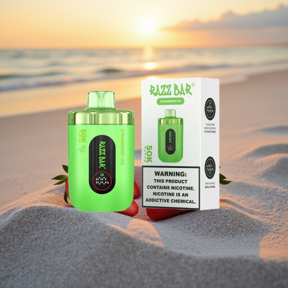 Razz Bar 50K Puffs Vienreizējās lietošanas vape Zemeņu Ledus 50000 Puffs, 1.0 Ohm, 650 mAh, Type-C, 2% Nikotīns