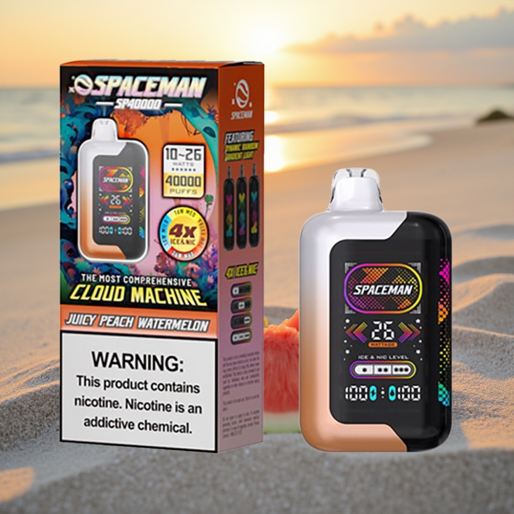 SMOK Spaceman SP40000 Zero Nikotīna Disposable 40000 Pūkšu Dzidrs Persiks Arbūzs 20ml 1000mAh