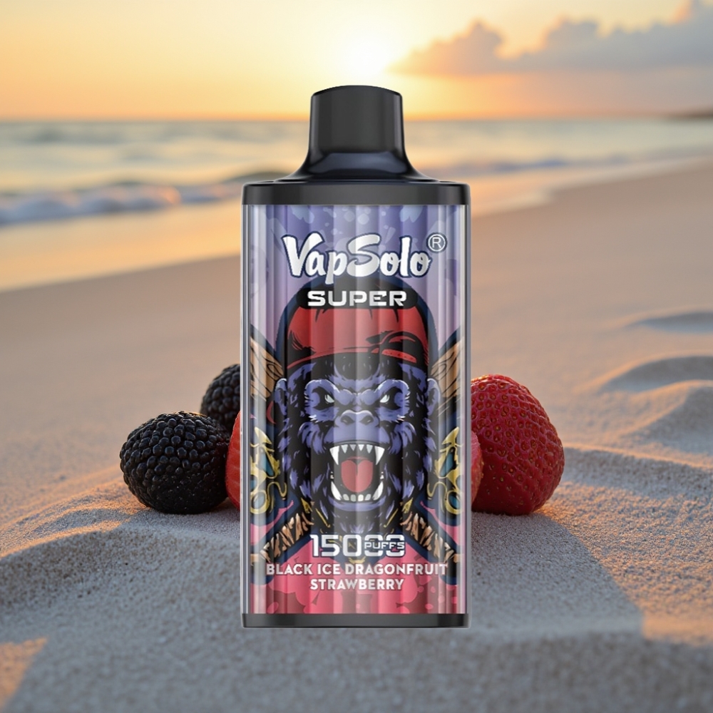 Vapsolo Super 15000 Puffs Izmērķējams Vape Melnā Ledus Drachenaugļu Zemenes (40ml, 850mAh, Type-C)