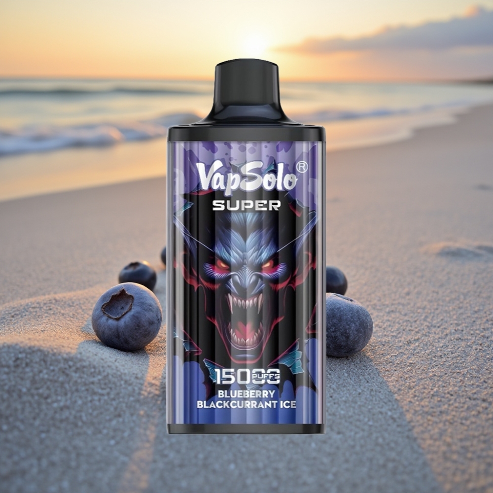 Vapsolo Super 15000 Puffs Vienreizējās lietošanas vape Zilā Okeāna Melnā Upene ar Ledu (40ml, 850mAh, Type-C)