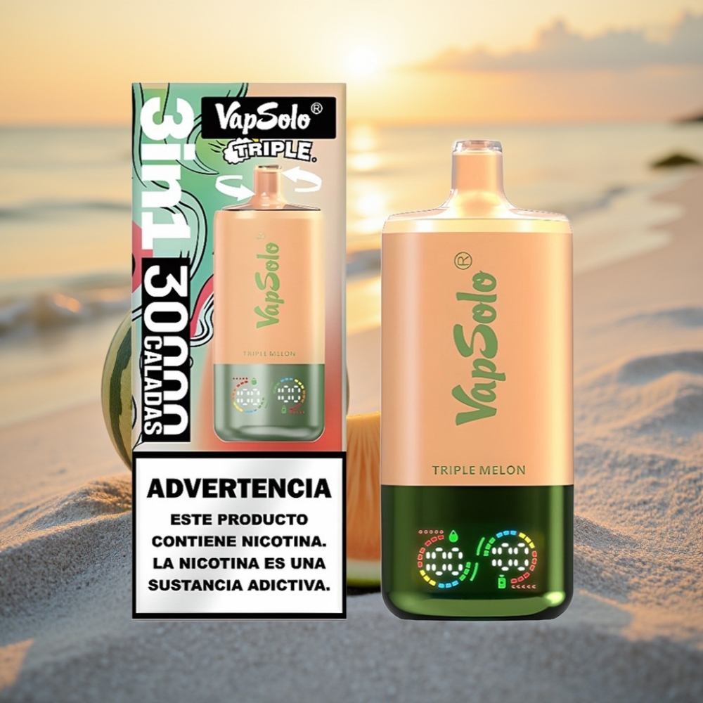 VapSolo Triple 30000 Puffs Vienreizējās lietošanas vape Trīs Meloni, 40ml, 20/50 mg/ml, Type-C
