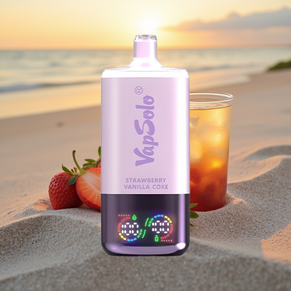 VapSolo Triple 30000 Puffs Vienreizējās lietošanas vape Zemeņu Vanilijas Kolas (47x47x115mm, 40ml, 20/50 mg/ml, 3 tvertnes, Type-C)