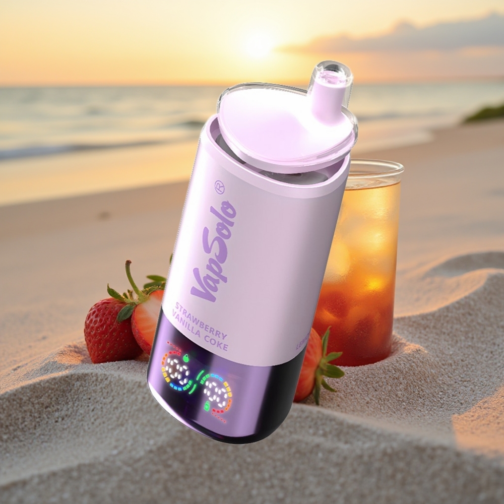 VapSolo Triple 30000 Puffs Vienreizējās lietošanas vape Zemeņu Vanilijas Kolas (47x47x115mm, 40ml, 20/50 mg/ml, 3 tvertnes, Type-C)