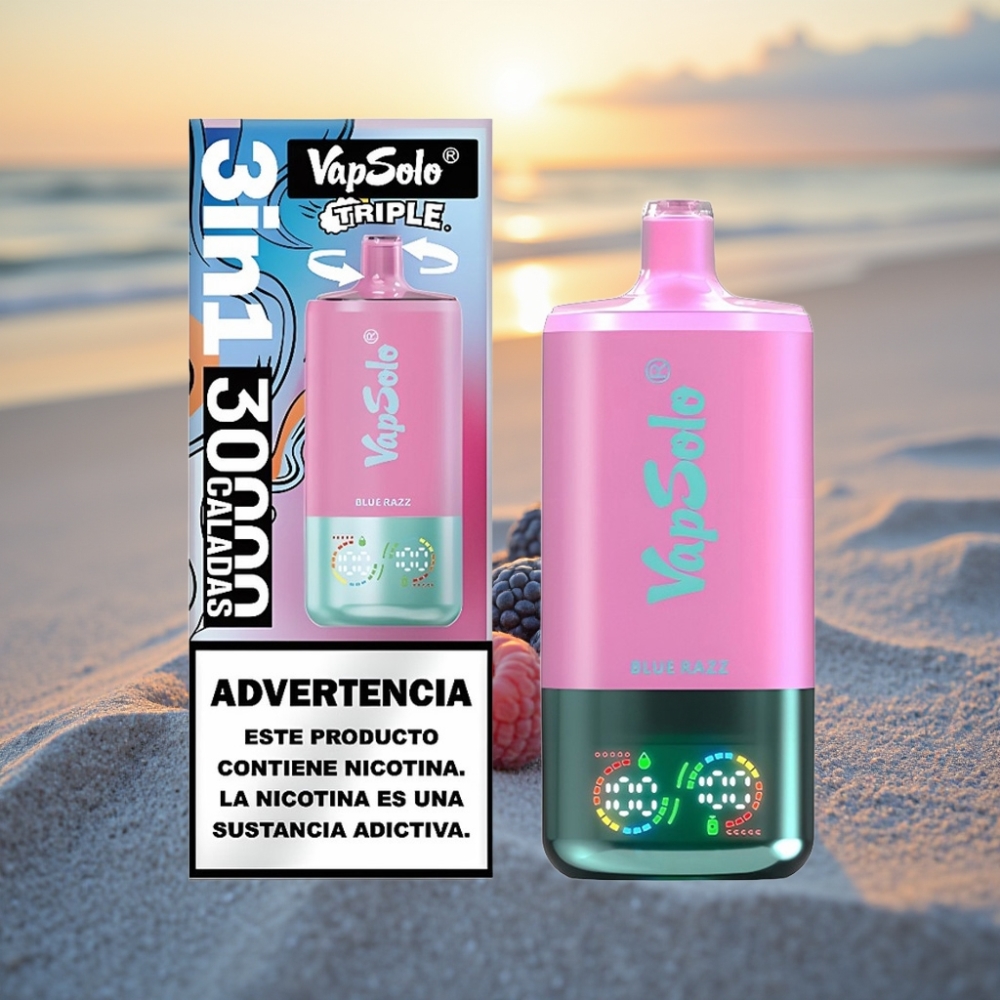 VapSolo Triple 30000 Puffs Vienreizējās lietošanas vape Zilā Aveņu garša, 40ml, 20/50 mg/ml, Type-C