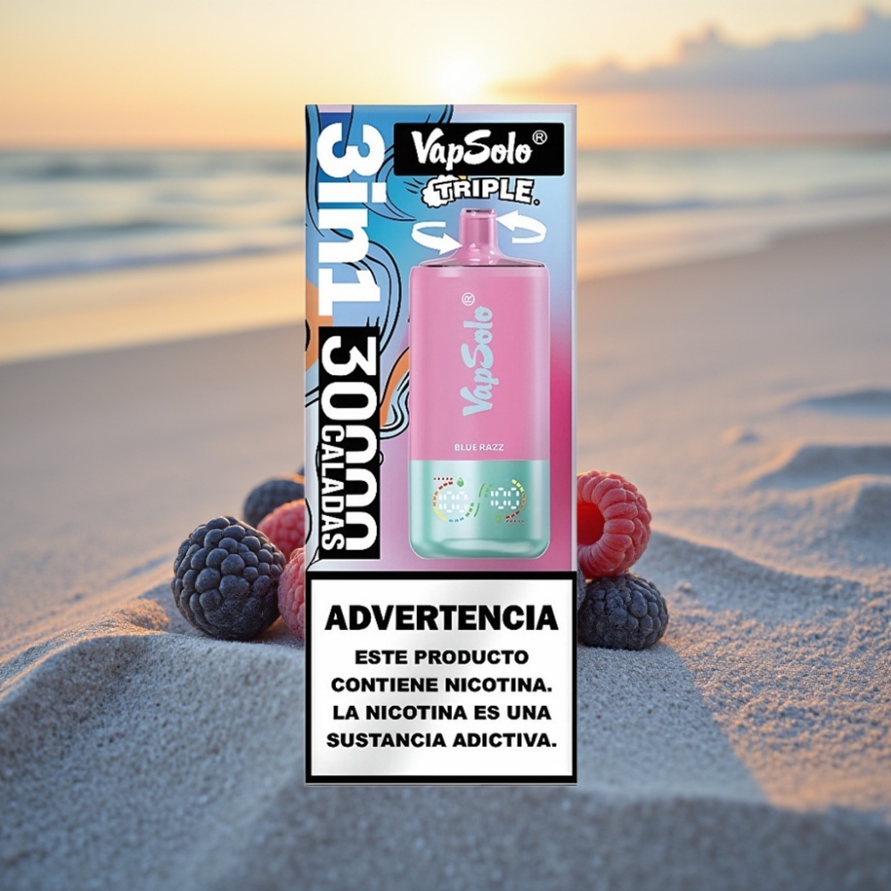 VapSolo Triple 30000 Puffs Vienreizējās lietošanas vape Zilā Aveņu garša, 40ml, 20/50 mg/ml, Type-C