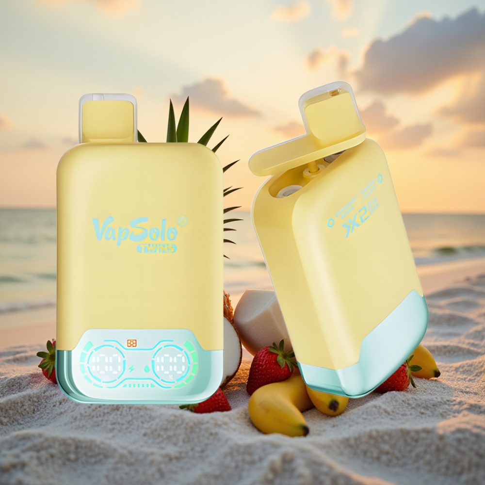 Vapsolo Twins 20000 Puffs Izdzēšamais Veips Ananāsu Kokosrieksts & Zemeņu Banāns 40ml 20mg/ml/50mg/ml Type-C