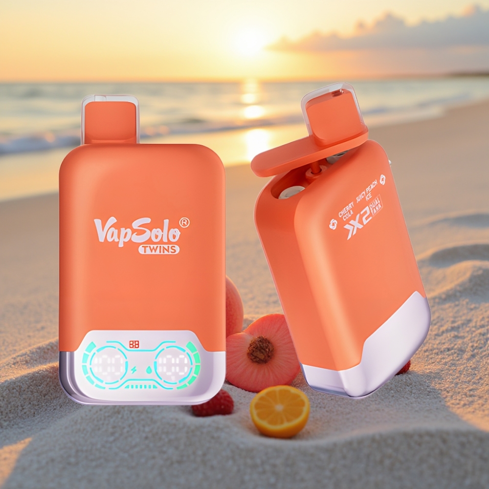 Vapsolo Twins 20000 Puffs Izmērīts Vienreizējās lietošanas vape Ķiršu Kola & Sulasīgs Persiku Ledus