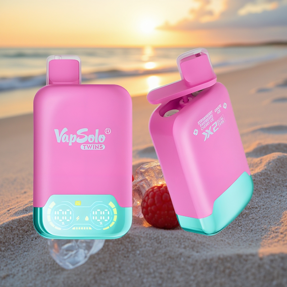 Vapsolo Twins 20000 Puffs Vienreizējās lietošanas vape Zemeņu Aveņu Ķiršu Ledus & Vīnogu Ledus