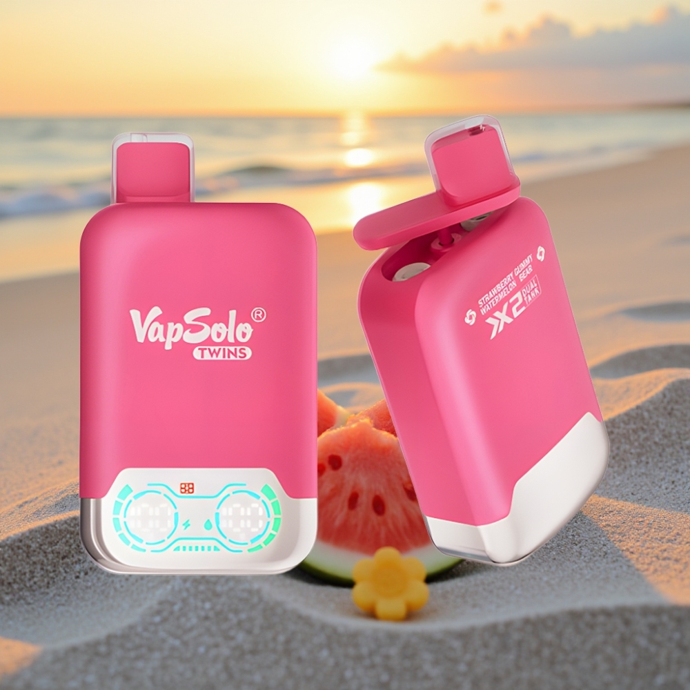 Vapsolo Twins 20000 Puffs Vienreizējās lietošanas vape Zemeneņu Arbūzs & Gumijlāčuks (40ml, 20mg/ml/50mg/ml, Type-C)