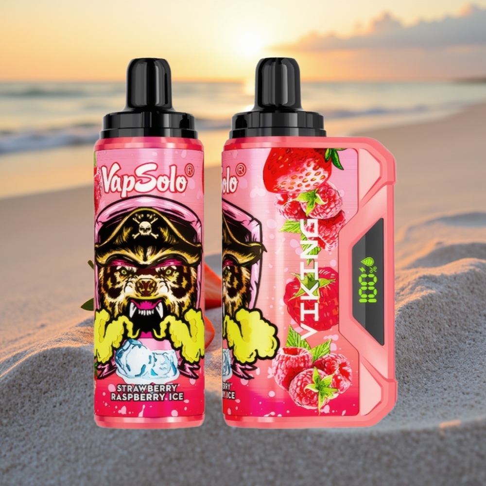 VapSolo VIKING 12000 Puffs Vienreizējās lietošanas vape Zemeņu Aveņu Ledus, 22ml, Type-C, LED