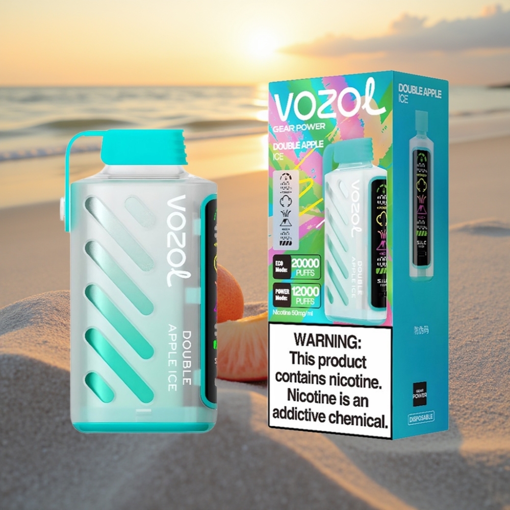 VOZOL Gear Power 20000 Puffs Vienreizējās lietošanas vape Dubultā Ābolu Ledus ar S.i.L.C. Tech, Dual Mesh Coil, 20mL