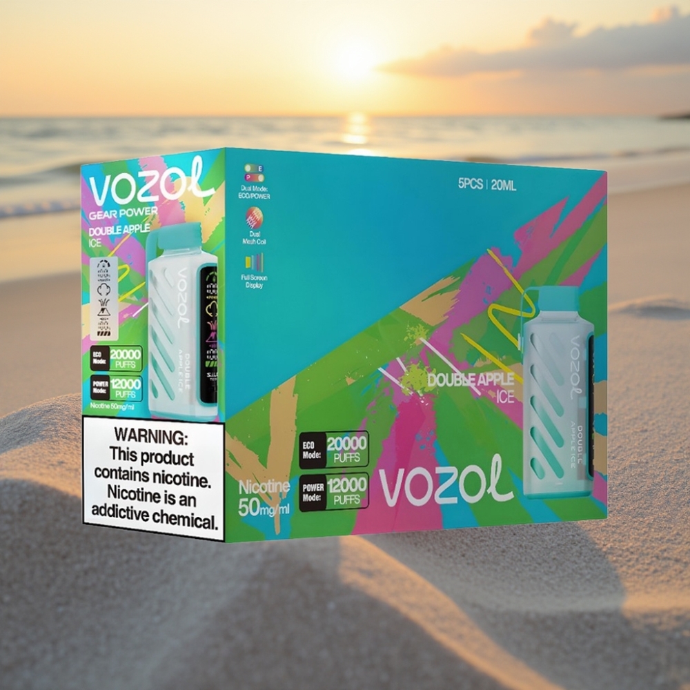 VOZOL Gear Power 20000 Puffs Vienreizējās lietošanas vape Dubultā Ābolu Ledus ar S.i.L.C. Tech, Dual Mesh Coil, 20mL