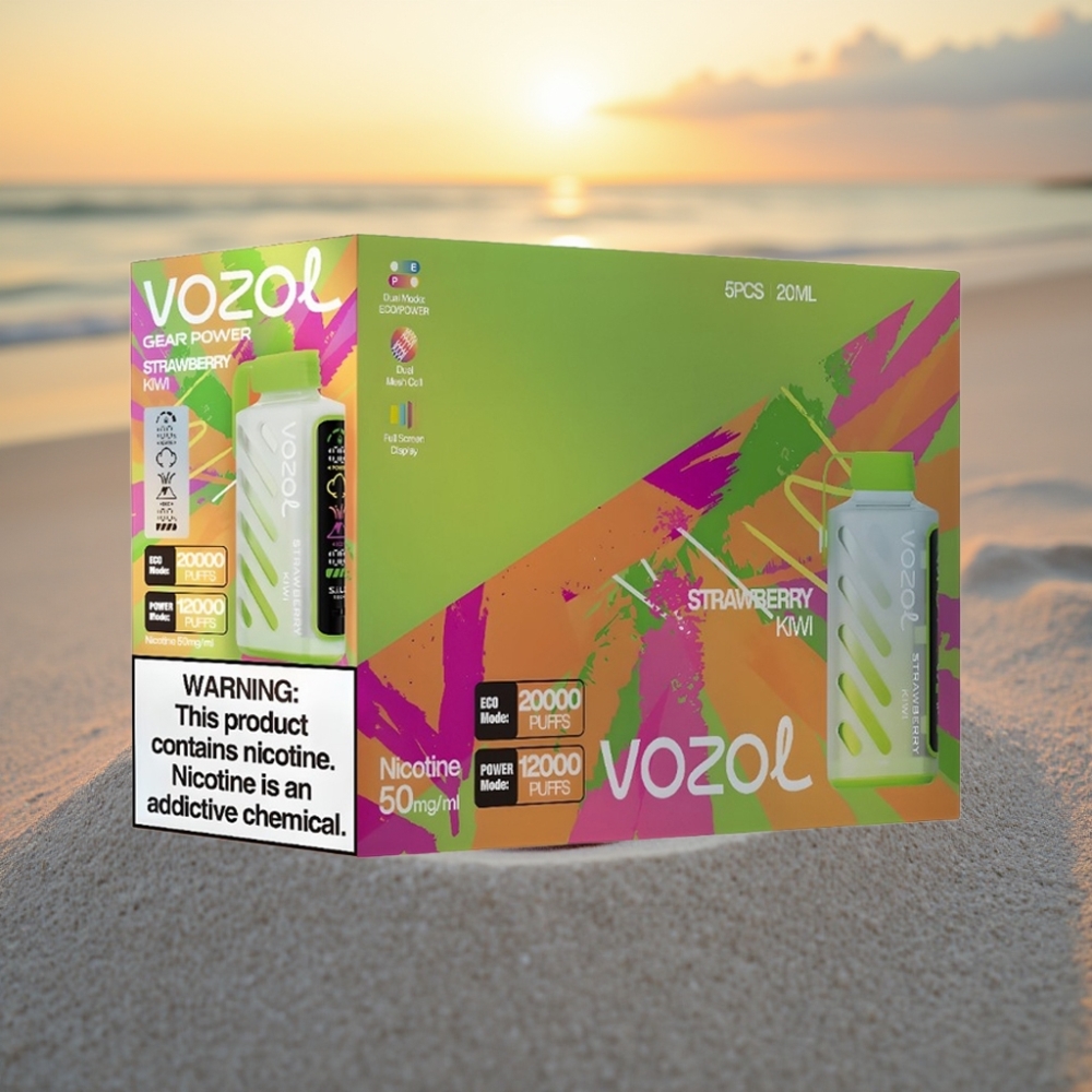 VOZOL Gear Power 20000 Puffs Vienreizējās lietošanas vape Zemeņu Kiwi S.i.L.C. Tech, Dual Mesh Coil, 20mL, 5%