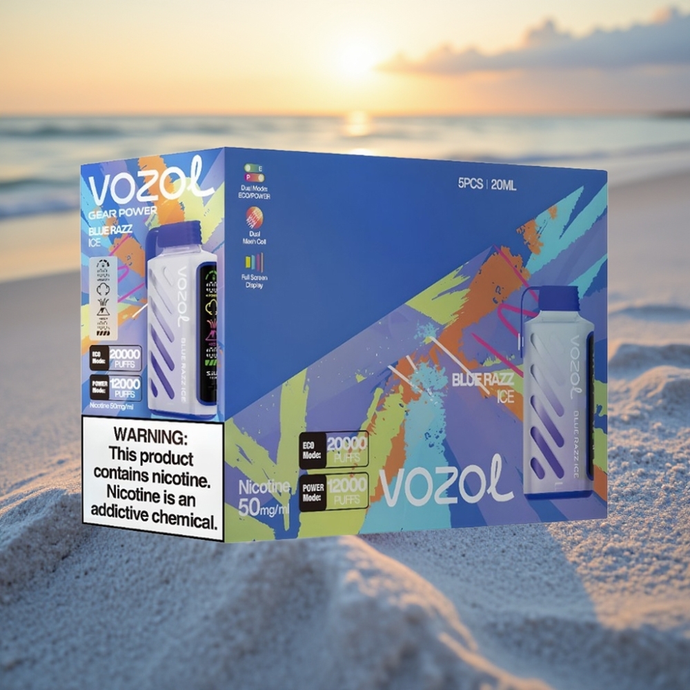 VOZOL Gear Power 20000 Puffs Vienreizējās lietošanas vape Zilā Aveņu Ledus S.i.L.C. Tech, Dual Mesh Coil, 20mL, 5% Nikotīns
