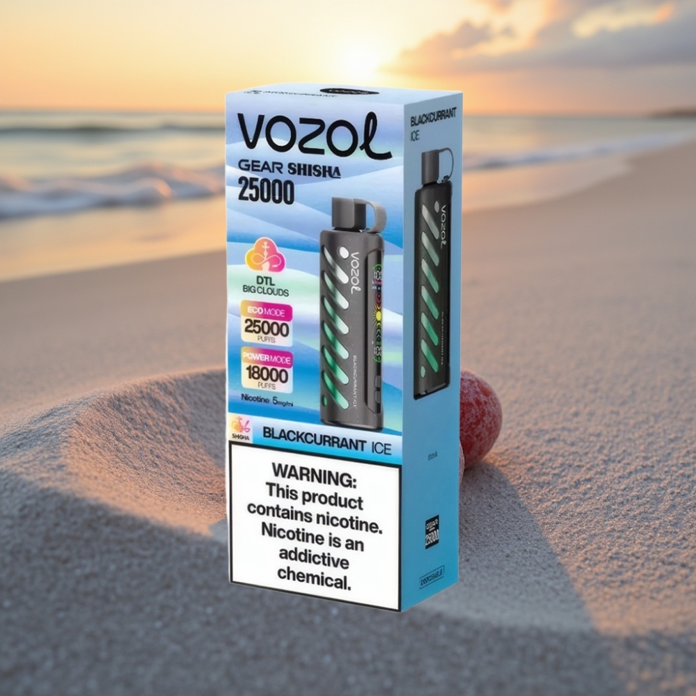 VOZOL Gear Shisha 25000 Puffs Vienreizējās lietošanas vape Melnais ērkšķogāju Ledus, S.i.L.C Tech, Dual Mesh, 1000mAh, 5mg/ml