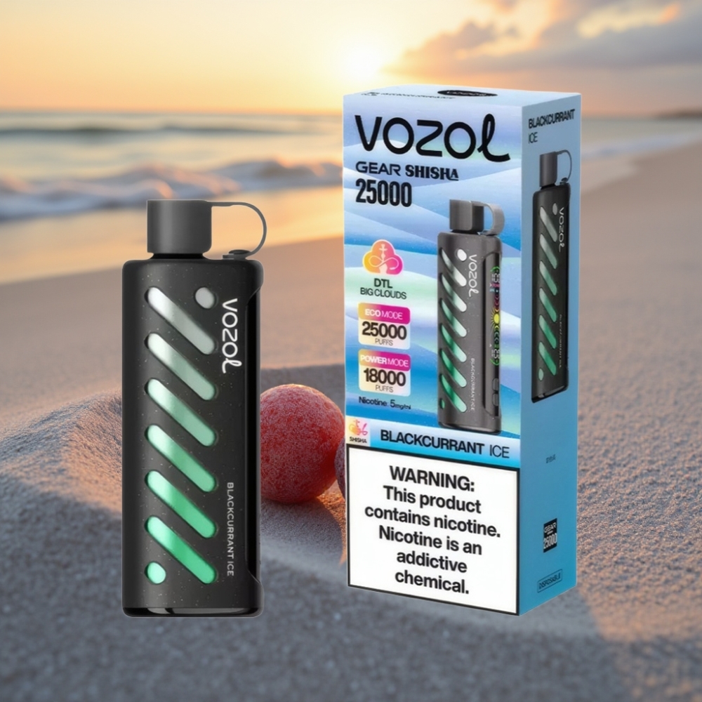 VOZOL Gear Shisha 25000 Puffs Vienreizējās lietošanas vape Melnais ērkšķogāju Ledus, S.i.L.C Tech, Dual Mesh, 1000mAh, 5mg/ml