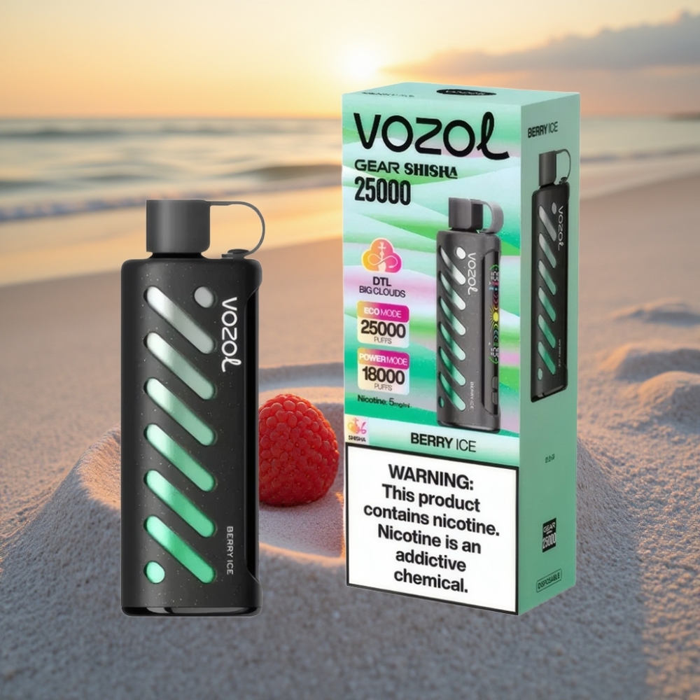 VOZOL Gear Shisha 25000 Puffs Vienreizējās lietošanas vape Ogu Silts (Berry Ice), S.i.L.C Tech, Dual Mesh, 1000mAh, 5mg/ml