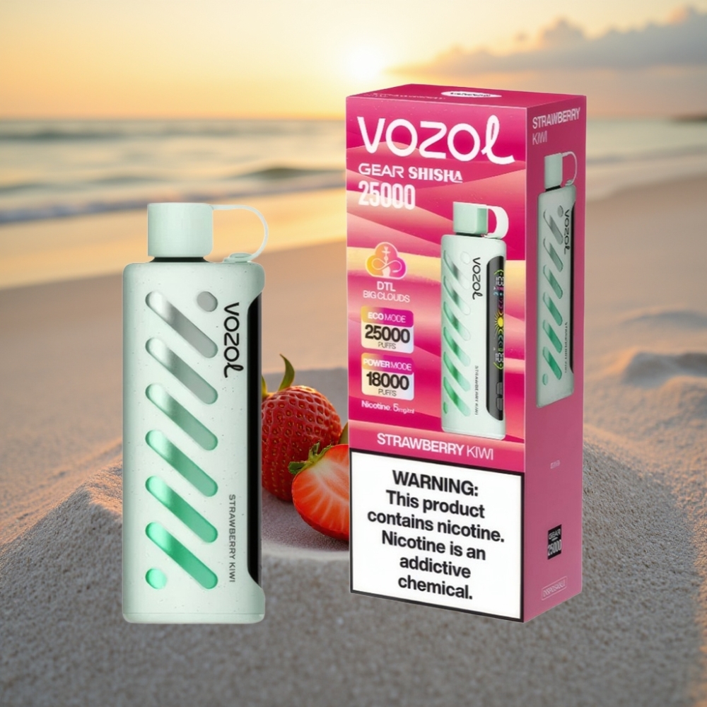 VOZOL Gear Shisha 25000 Puffs Vienreizējās lietošanas vape Zemeņu Kiwi, S.i.L.C Tech, Dual Mesh, 1000mAh, 5mg/ml