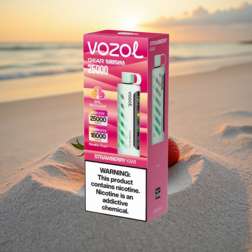VOZOL Gear Shisha 25000 Puffs Vienreizējās lietošanas vape Zemeņu Kiwi, S.i.L.C Tech, Dual Mesh, 1000mAh, 5mg/ml