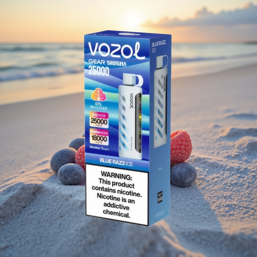 VOZOL Gear Shisha 25000 Puffs Vienreizējās lietošanas vape Zilā Aveņu Ledus, S.i.L.C Tech, Dual Mesh, 1000mAh, 5mg/ml