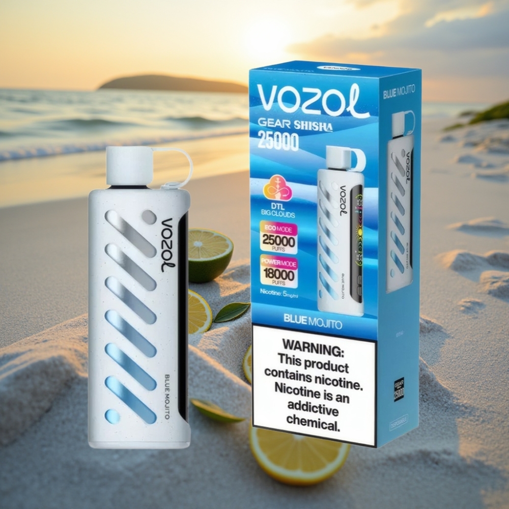 VOZOL Gear Shisha 25000 Puffs Vienreizējās lietošanas vape Zilā Mojito, S.i.L.C Tech, Dual Mesh, 1000mAh, 5mg/ml
