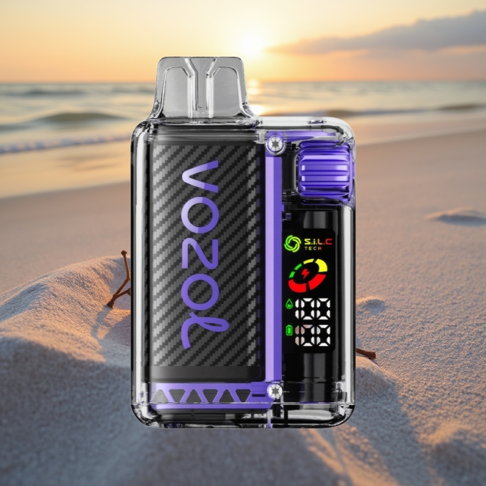 VOZOL Vista 20000 Puffs Vienreizējās lietošanas vape Vīnogu Ledus ar 650mAh akumulatoru, 2% nikotīna, OLED ekrānu un S.i.L.C Tech Dual Mesh Coil